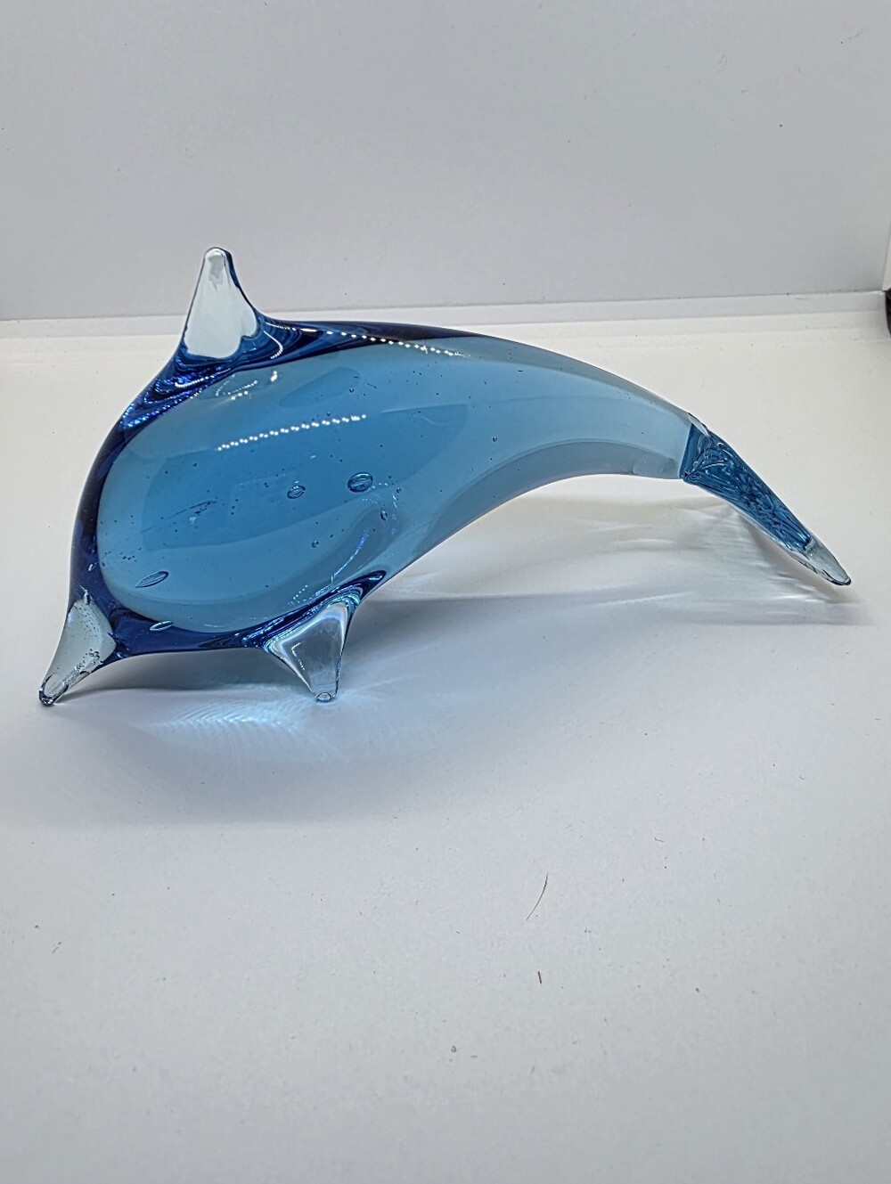 Blue Art Glass Dolphin Figurine - Decorative Home Accent